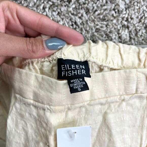 Eileen Fisher Pants Women’s Small Butter Pale Yellow Linen Stripe Textured Slim - Picture 2 of 7